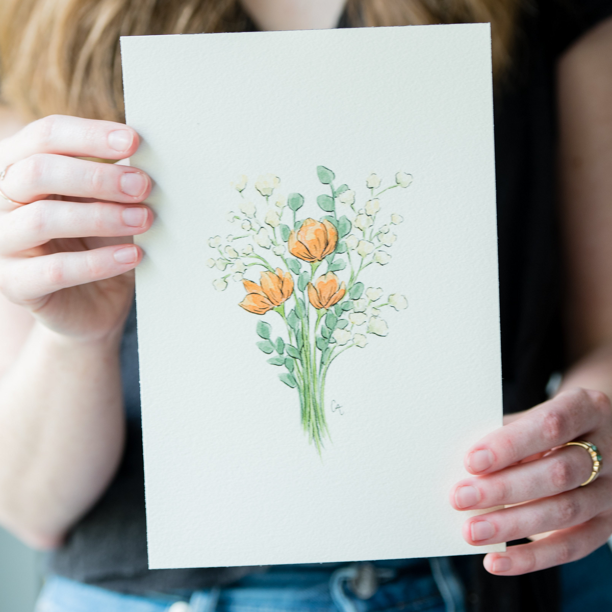 Orange White Bouquet Art Print