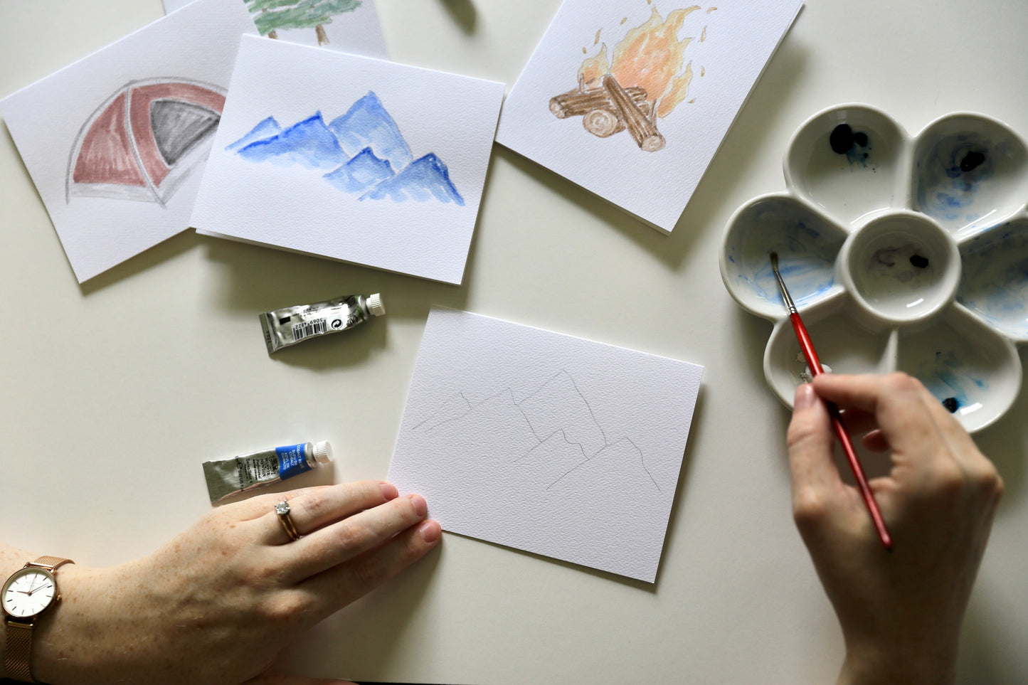 Camping DIY Watercolor Card Kit