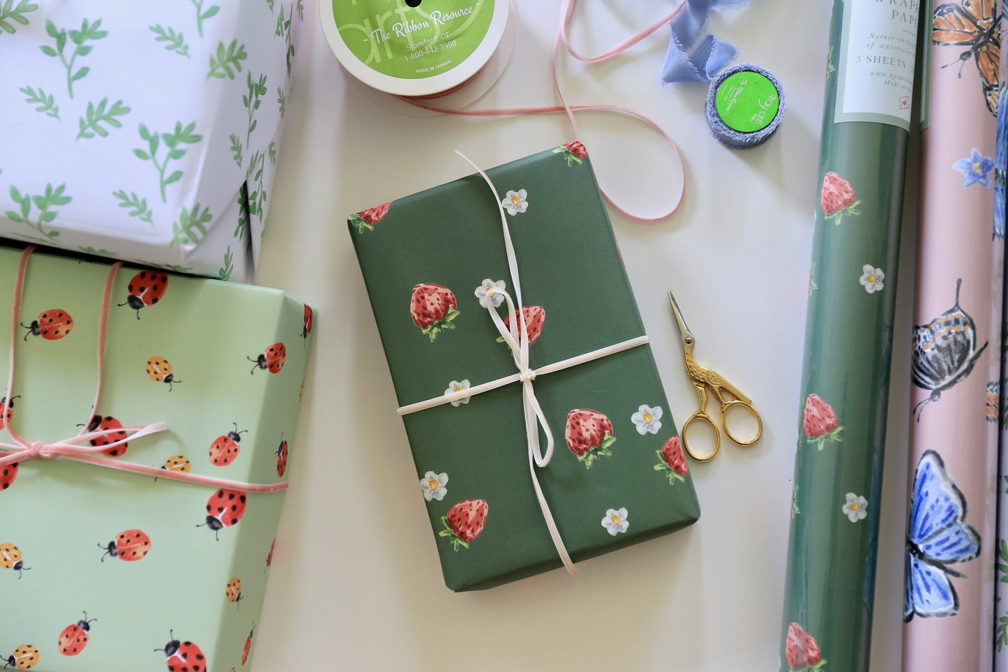 Strawberries and Flowers Gift Wrap