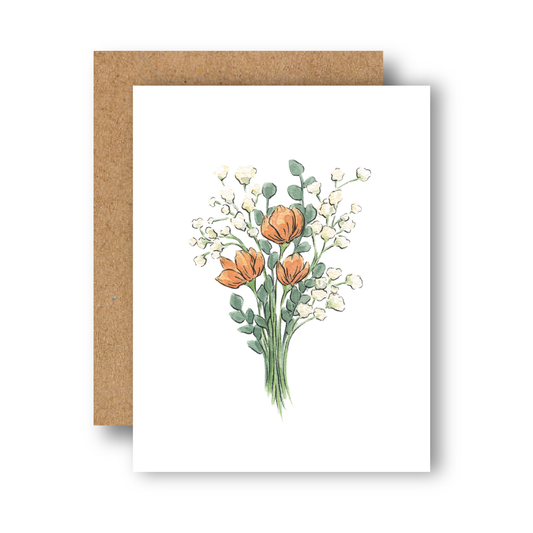 Orange White Bouquet Everyday Greeting Card
