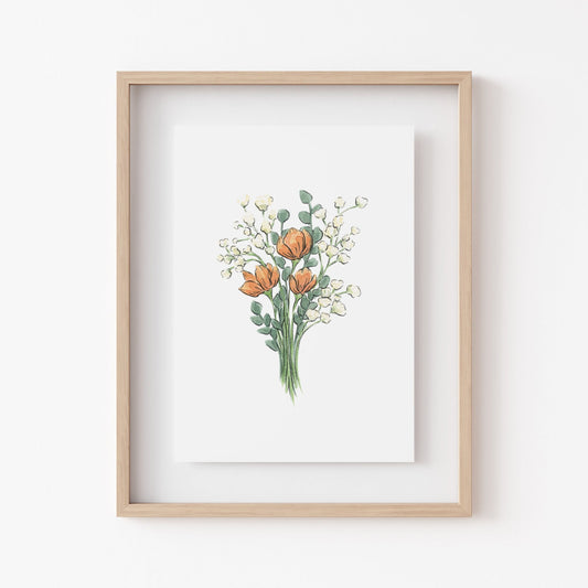 Orange White Bouquet Art Print